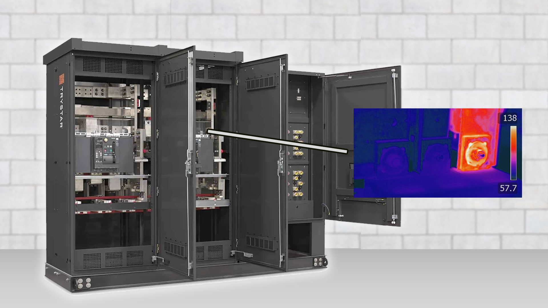 Hinged doors allow technicians to visually inspect equipment without having to turn it off.